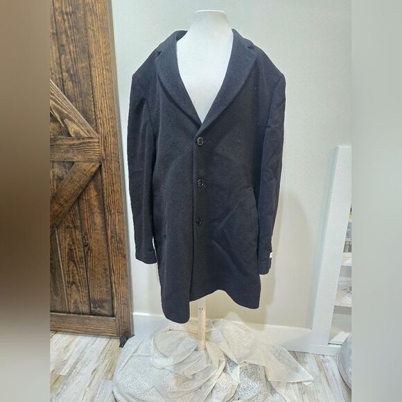 Calvin Klein Men's Classic Fit Black Wool Blend Overcoat NWT size 50R Black - Picture 2 of 4